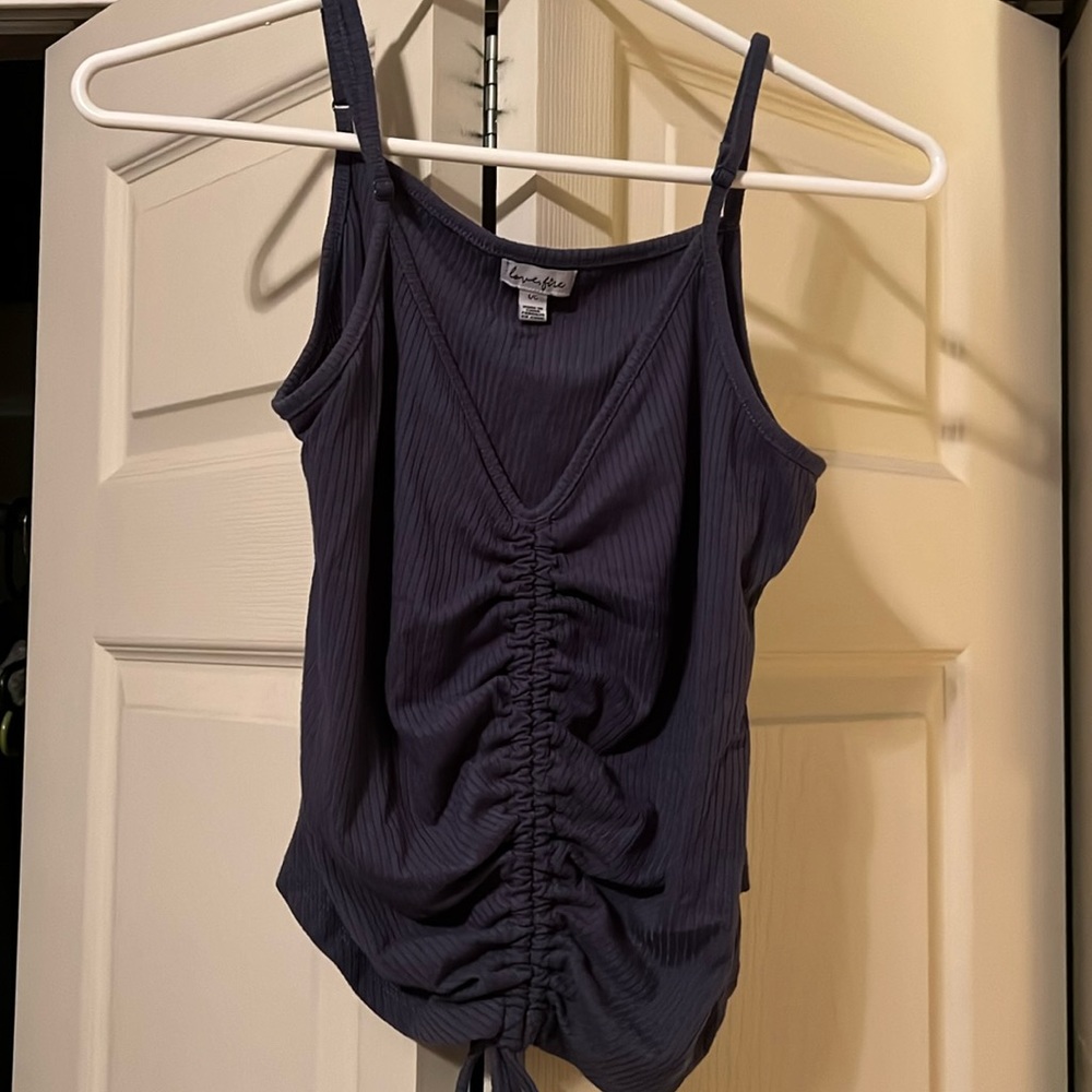 Love, Fire Blue Ruched Tank Size Large( Fits smaller)